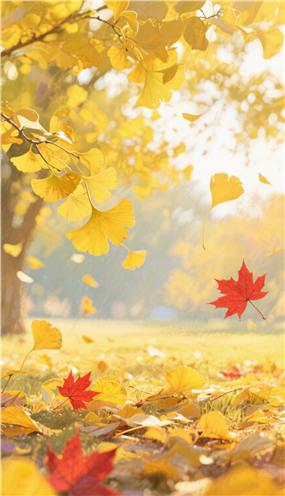 金色秋天满地落叶图片